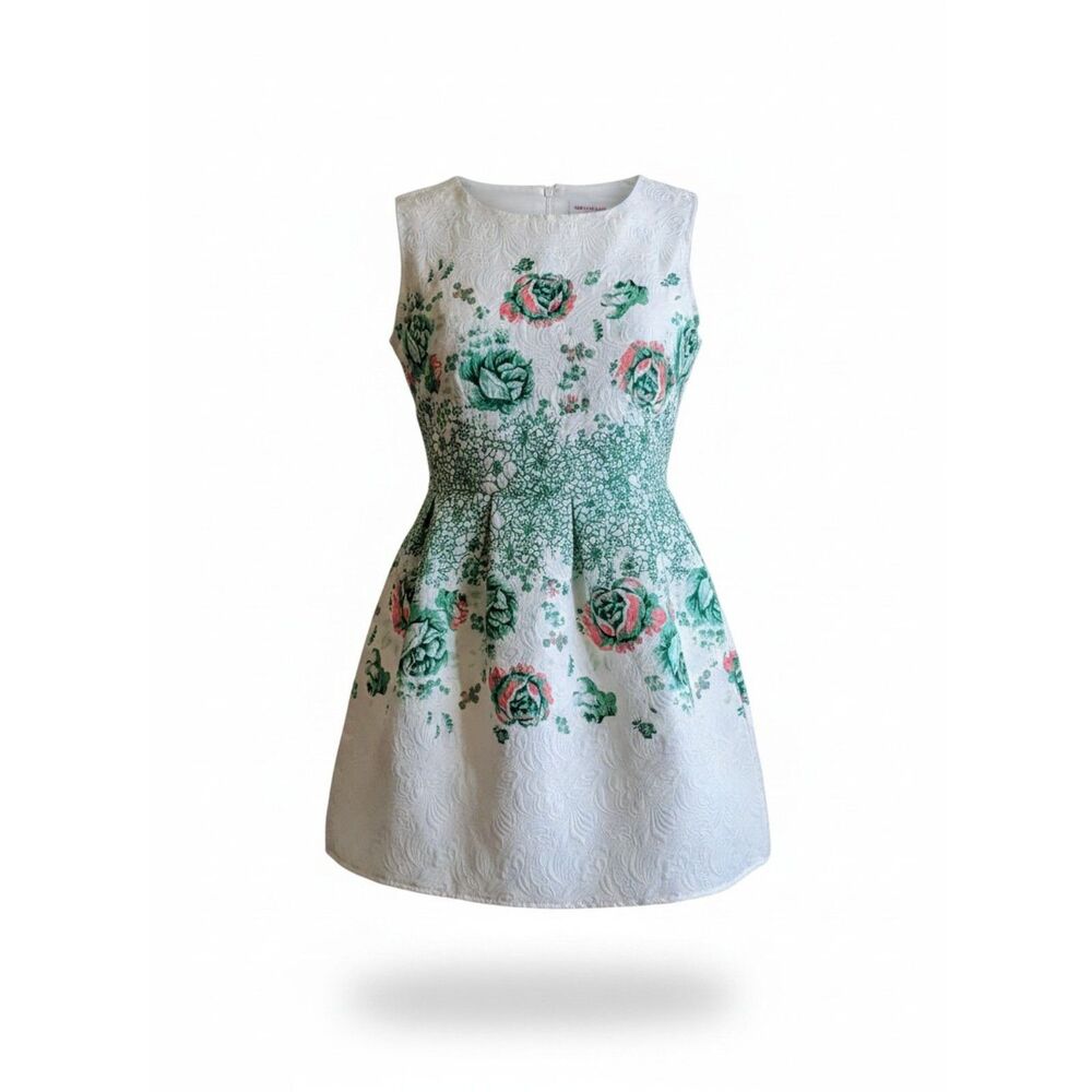 Color Incense Sleeveless Bubble Hem Dress Floral Jacquard Textured NWT